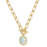 Daphne Link Chain Necklace Gold White Opal