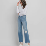 High Rise Distressed Hem Jeans