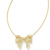 Krista Bow Pendant Necklace Gold White Mix